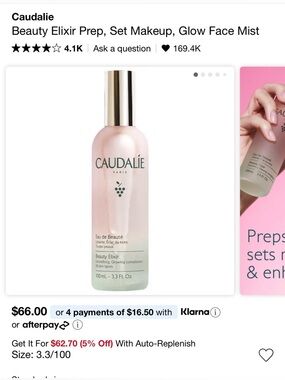 Caudalie Beauty Elixir Prep, Set Makeup, Glow Face Mist